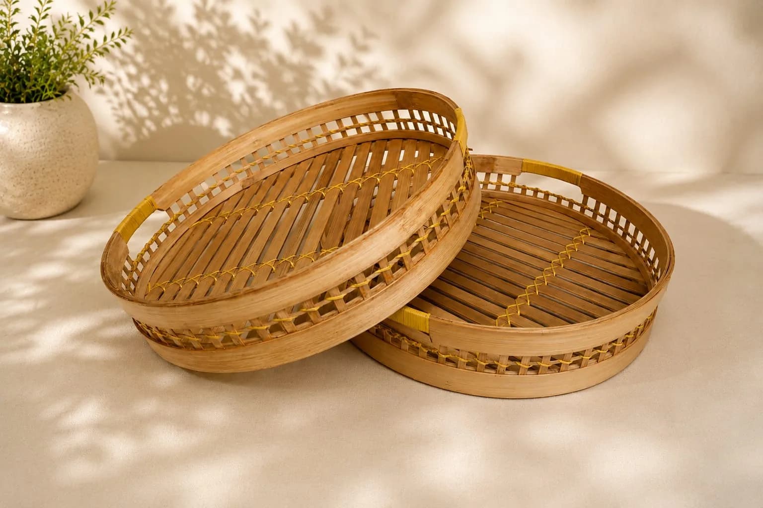 Handwoven bamboo trays by Hanief Craft